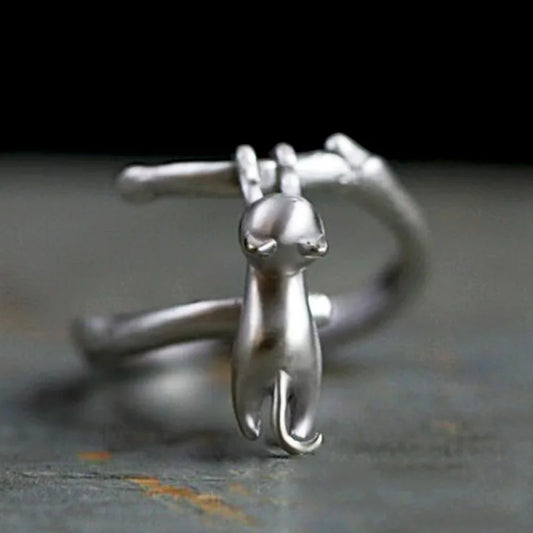 925 Sterling Silver Adjustable Cat Branch Ring